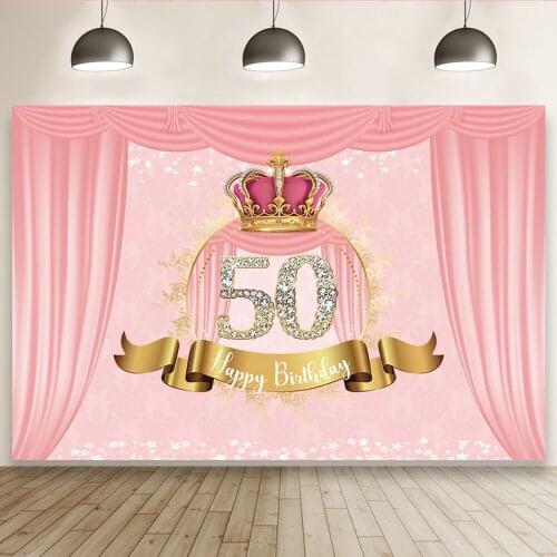 Pink Theme Crown Background Portrait Photography Happy40 50th Birthday Party Photozone Photo Decor Backdrops Photocall Studio
