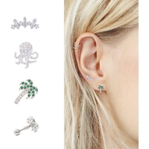 1Pc Gold Silver Color Flower Cartilage Earring For Women Girl Fashion Cubic Zirconia Small Stud Earrings Ear Piercing Jewelry