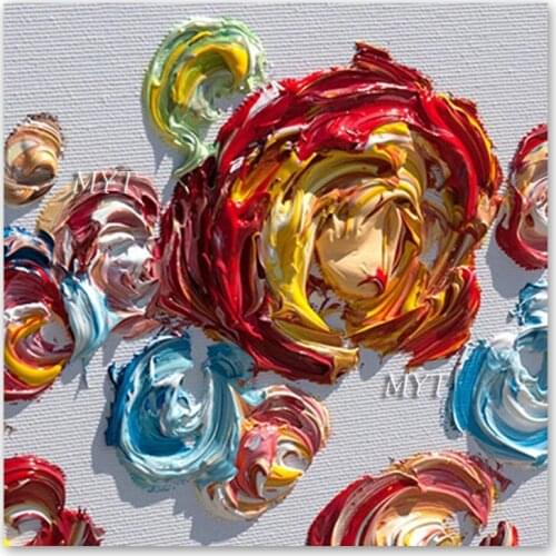 Modern New Heavily Thick 3D Knife Abstract Flowers Oil Painting Canvas Wall Art Interior Home Decorative Wall Hangings Artwork