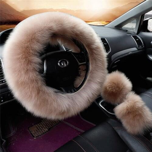 Generic Multicolor Fluffy Steering Wheel Cover Cute Kawaii Fluffy Car Accessories Car Steering Wheel Cover Solid Color