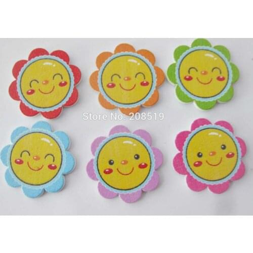 WBNVLO 23MM Sunflower craft buttons flat back multicolor 100pcs handmade wood button