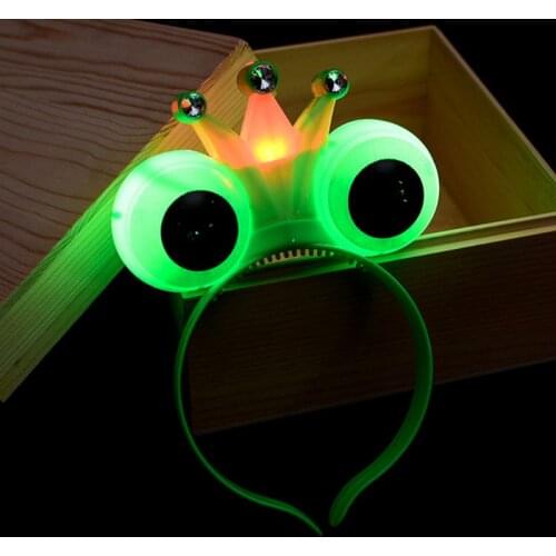 Women Women Girls LED Light Flashing Cute Frog Eyes Hair Hoop Rhinestone Embellishment Crown Tiara Glowing Headband Party Random