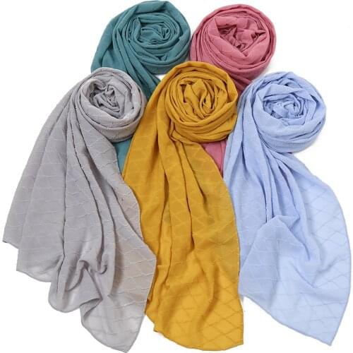 Muslim Diamond lattice Hijab Scarf Women Soft Pearl Chiffon ScarvesTurban Shawls and Wraps Islamic Headscarf Headband 175*70CM