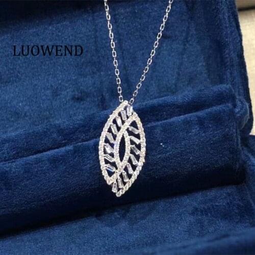 LUOWEND 100% 18K White Gold Pendant Necklace Real Natural Diamond Fine Jewelry Women Engagement Necklace Marquise Shape Pendant