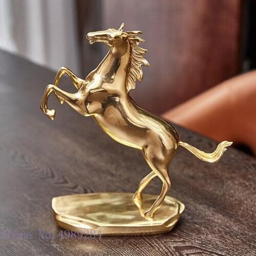 Golden Horse Copper Handmade Simulation Animal Sculpture Lucky Metal Crafts Ornaments Brass Horse Statue Decoration Figurines