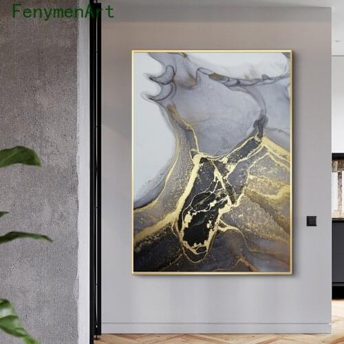Golden Gray Marble Texture Canvas Painting Nordic Abstract Poster Print Modern Wall Art Picture Living Room Home Decoration