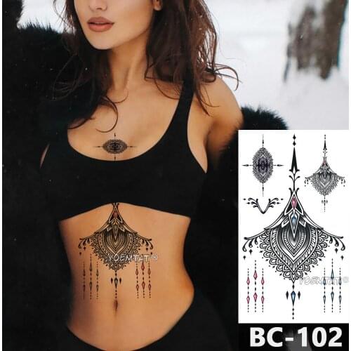1 Sheet Chest Body Tattoo Temporary Waterproof Jewelry Scalloped gem mandala pattern Decal Waist Art Tattoo Sticker for Women