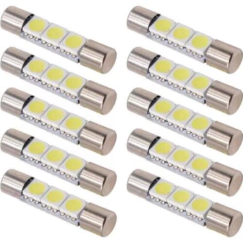 10pcs New High Quality Xenon White 5050 3-SMD 6641 6614F LED Bulb Sun Visor Mirror Fuse Lights