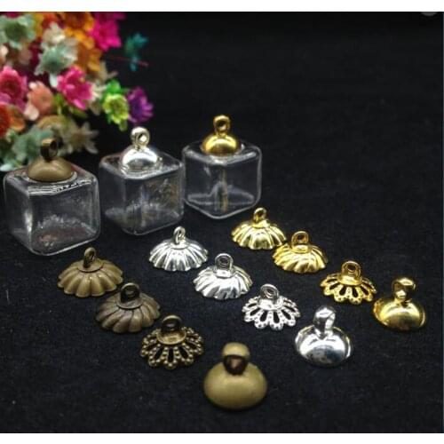 100pieces/lot 13*13mm diy, glass bubble, transparent square glass handmade jewelry accessories with metal cap pendants