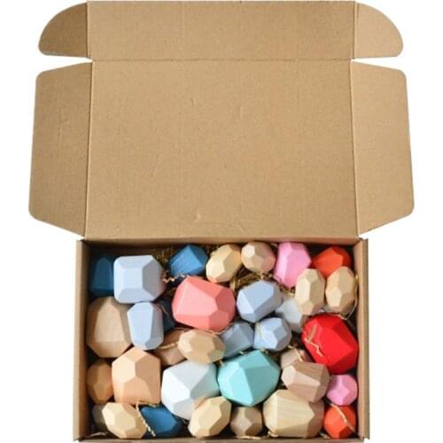 36 Pcs Children Wooden Colored Stone Stacking Game Building Block Education Toy