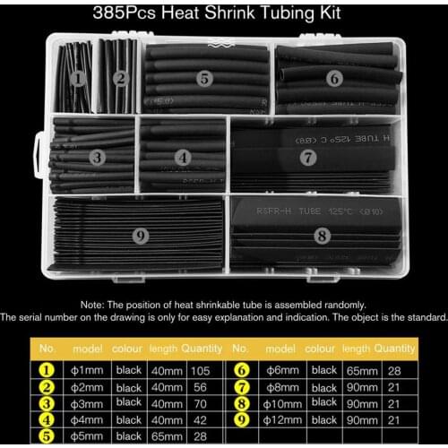 385 Pcs Heat Shrink Sleeving Tube Polyolefin Shrinking Assorted Electrical Wire Wrap Cable Waterproof Wire Heat Shrink Tubing