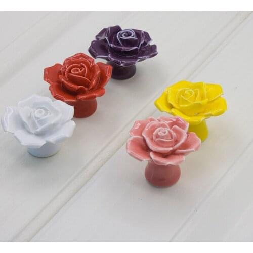 5pcs Vintage Rose Flower Ceramic Knob Cabinet Drawer Kitchen Cupboard Pull Furniture Handle