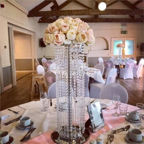 60cm Tall Silver Crystal Pillar Bling Flower Stand Aisle Road Leads Table Centerpiece Wedding Decoration