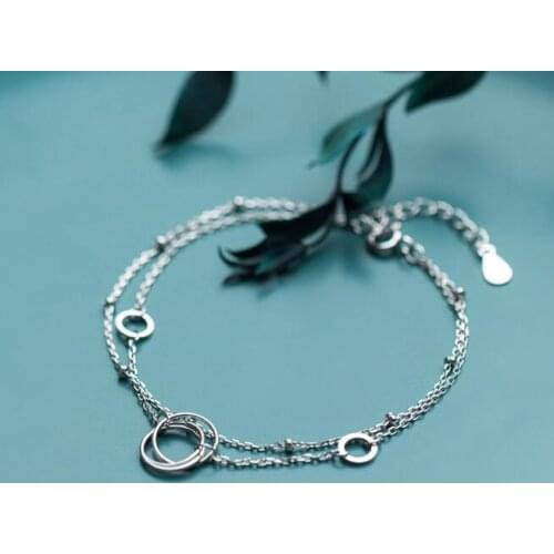 Authentic REAL. 925 Sterling Silver Jewelry Multi-Rows/ Layers with interlocking circles Beads Chain Bracelet Party GTLS839
