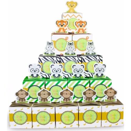 Baby Shower Favors Safari Animal Wild Jungle Favor Box Candy Box 24PCS/pack Souvenir Boy/Girl Kids Event & Party Supplies