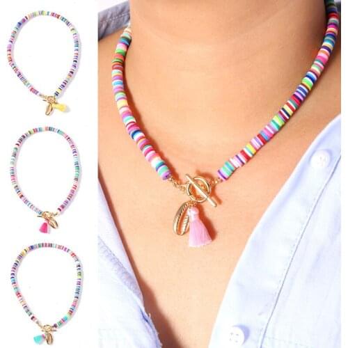Bohemian Shell Necklace Colorful Beads Seashell Pendant Necklaces Summer Women Holiday Beach Jewelry Accessories