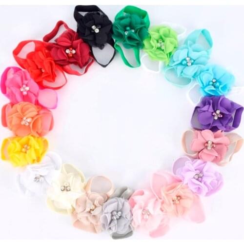 Baby Barefoot Sandals with Chiffon Flower Newborn Sandals Baptism Shoes Baby Girl Shoe Photo Props Birthday Shoes Newborn to 2T