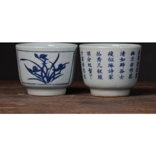 Jingdezhen Retro style orchids Longevity straight ceramic master cup Kung Fu Pu'er tea cup NO.YZ84