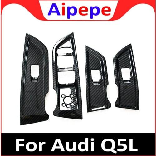 For Audi (FY) Q5 2018 2019 ABS Chrome Carbon Fiber Grain Car Window Lift Switch Panel Decoration Cover Car Accessories