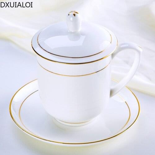 DXUIALOI Chinese simplicity teacup ceramic crafts with lid hand-painted gold water cup home living room water cup meeting cup