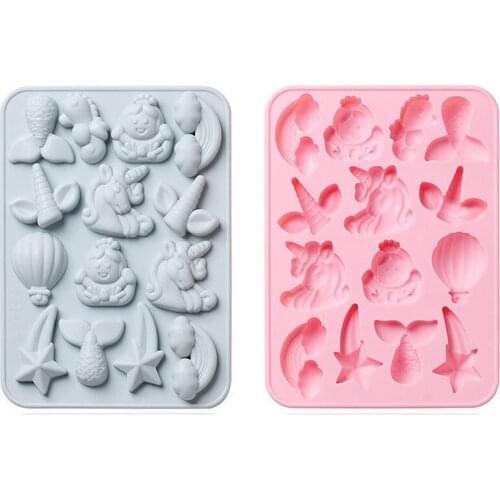 Unicorn Fish Tail Silicone Mold 14 Hole Mixed Candy Chocolate Fondant Cake Mold DIY Baking Tools Cake Decoration Accessories