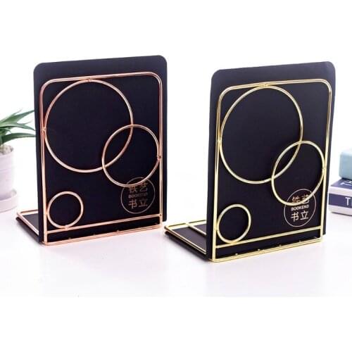 2pcs Round Circle Metal Desktop Bookends Book Ends Support Stand Holder Shelf Bookrack Organizer School Office Supplies