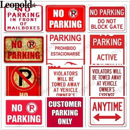 Vintage Metal Plate Warning Words Poster Red Letters No Parking Sign Wall Art Bar Garage Roadside Decoration Accessories