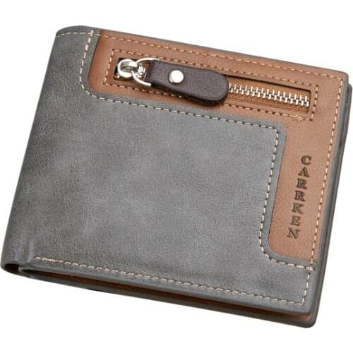 Fashion and Leisure Zipper Short Men wallet Male Multifunctional Cards Holder men small purse Splicing Style Carteira