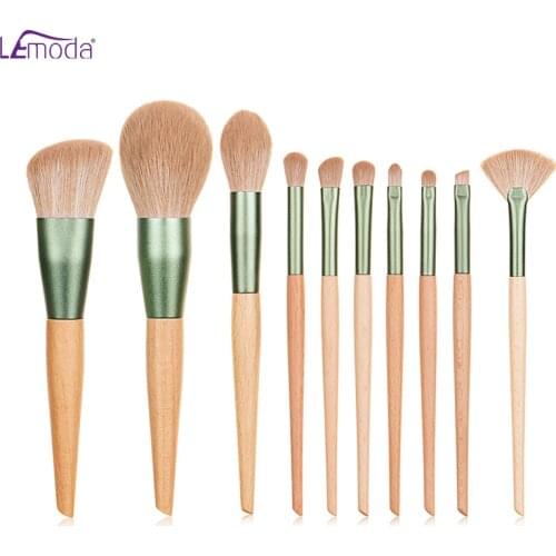 Lemoda Professional Makeup Brushes Set 10Pcs With Wooden Handle For Cosmetics Powder Foundation Women Face Makeup Tools Kit