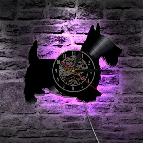 Funny Dog Club Vinyl Record Wall Clock Scottie Dog Wall Clock Scottish Terrier Dog Wall Art Puppy Pet Home Decor Dog Lover Gift