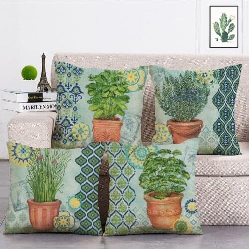 Green potted plants Printed Cushion Cover Linen Throw Pillow Car Home Decoration Decorative Pillowcase T351