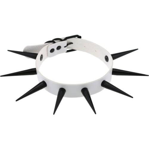 White Punk Big Metal Spike Rivets Rock Gothic Chokers PU Leather Stud Collar Choker Necklaces Hip Hop Rave Statement Jewelry