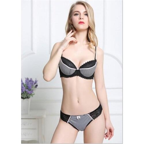 Sexy Lace Push UpBra Set Striped Bra and Panty Set Lingerie Underwear Plus Size Underwear Women Set