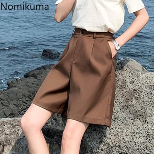 Nomikuma High Waist Shorts Women Solid Color Suit Short Pants Female Korean BF Style Streetwear 2020 New Leisure Daily 3a764