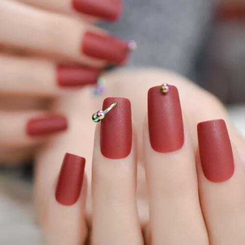 Medium Long Sexy Red Maroon Customize Fake Nail Square Punk Cool Lady Nail Art Manicure Tool Matte High Quality False Nails