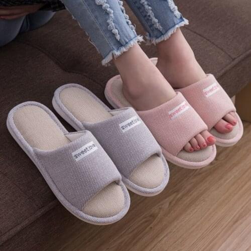 2021 Women Indoor Slippers Floor Flat Shoes Comfortable Anti-slip Home Warm Flax Linen Slipper Woman Men House Cotton Slides