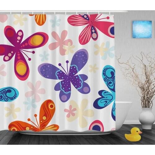 Beautiful Butterfly Flower Decor Bathroom Shower Curtains Pink Purple Blue Shower Curtain Waterproof Ployster Fabric With Hooks