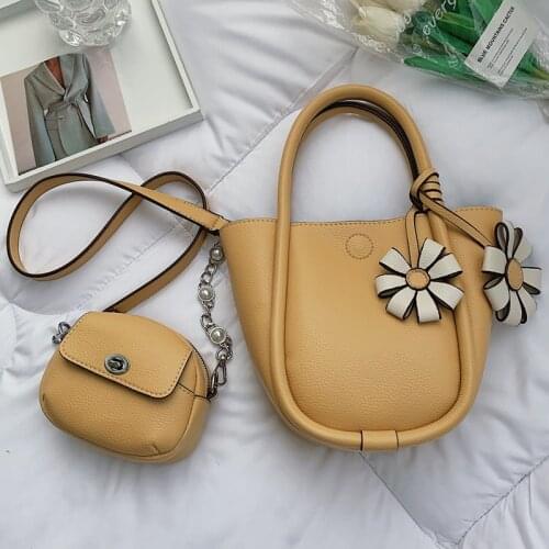 Bucket Bag Women Soft Leather Top-Handle Handbags Ladies 2 Picecs Set Messenger Bag Basket Design Shoulder Bag With Coin Purse