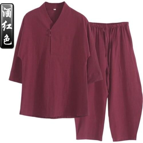 7color high quality cotton&linen men tang suits outfit hanfu zen lay meditation uniforms kung fu tai chi martial arts clothing