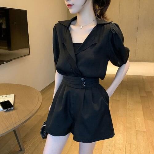 2020 New Summer Women Clothes V-neck Chiffon Sashes Long Blouse + Loose Leisure Lady A Word Short Pant Suit Two Piece Set M79