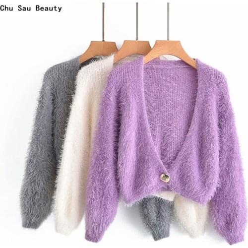 2021 Womens Multicolor Faux Mink Knit Cardigan Sweater Spring & Autumn New Fashion Single-Breasted Warm Slim Long Sleeve Jacket