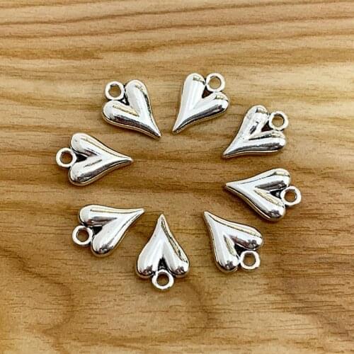 50 Pieces Metal Love Heart Silver Color Charms Pendants Beads 2 Sided for DIY Necklace Bracelet Earrings Marking 16x11mm