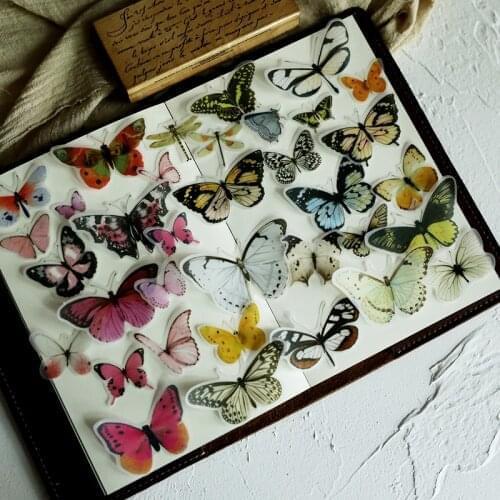 80Pcs/lot Butterfly Illustration Vellum Paper Stickers For Scrapbooking Card Making DIY Paper Decoration