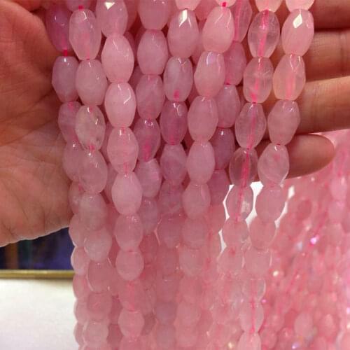 8x12mm Natural Faceted Olivary Rose Quartzs Beads For Jewelry Making Beads Bracelets For Women 15'' Needlework DIY Beads