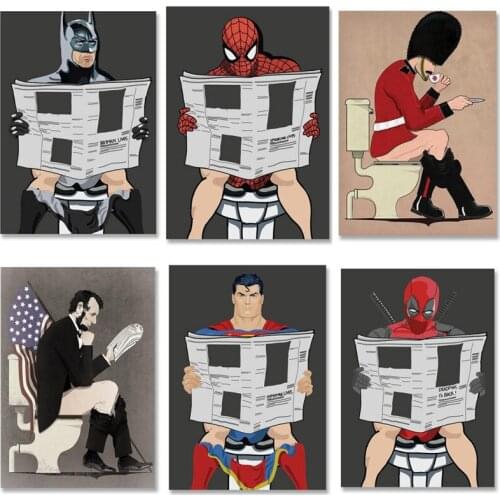 5D DIY Diamond Painting Marvel Deadpool Comics Spider-Man Avengers Superhero Characters Reading Magazine In Toilet Home Decor
