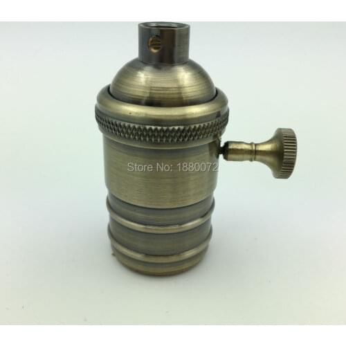 Free shipping Solid Brass Light Socket 6 Finishes Vintage Industrial Lamp holder with Knob switch E26/E27