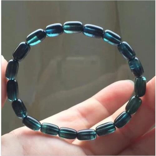 Natural Blue Tourmaline Crystal Clear Barrel Beads Bracelet 6mm AAAAA