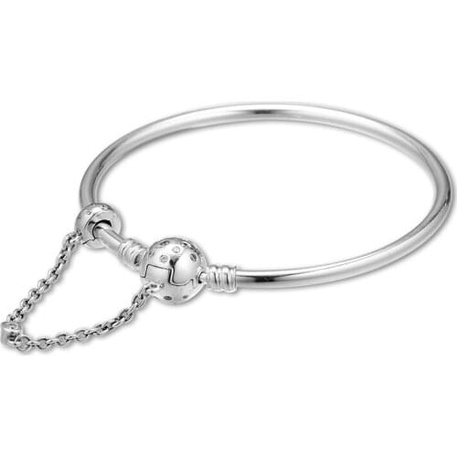 925 Sterling Silver Bracelets & Bangles Stopper Clip Chain Round Ball Clasp Charms Bracelets for Women DIY Jewelry Clear CZ