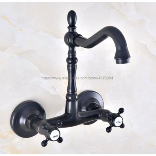 Oil Rubbed Bronze Bathroom Basin Sink Mix Tap Dual Handles Wall Mounted Kitchen Basin Sink Mixer Faucet Nnf457