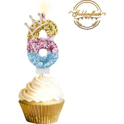 1pc 0-9 Number Digital rainbow crown birthday gradient candle children baby adult 18th birthday party first birthday cake decora